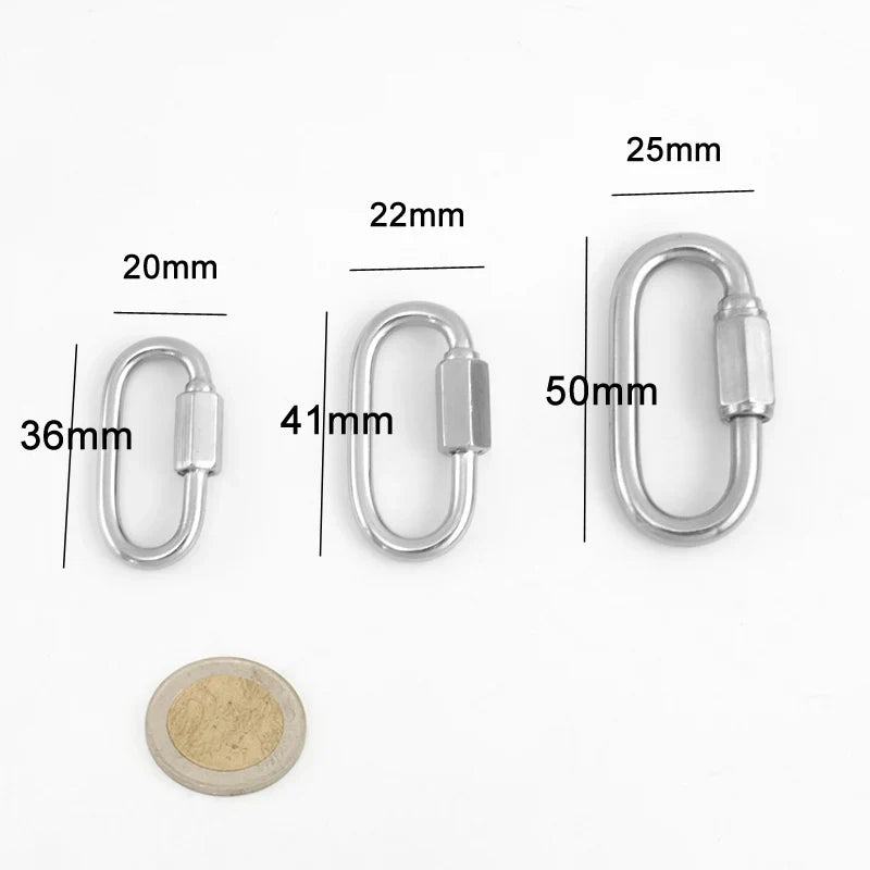 Screw Climbing Gear Carabiner, Stainless Steel, Gold Color, U Pendant, Snap Hook, Charm, Buckle Clasp, Shackle, 3Pcs