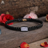 Natural Black Tourmaline Single Beads Woven Adjustable Bracelet Boho Women 6mm Black Lava Stone Beads Mala Bracelet N0383AMC