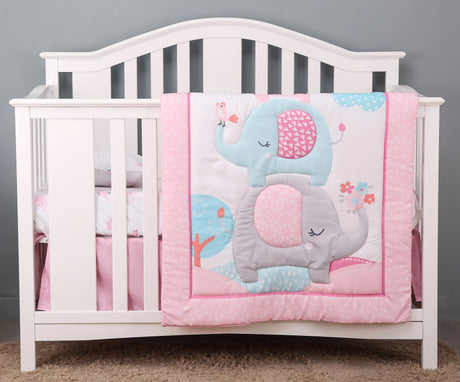 4 pcs Baby Crib Bedding Set for Girls and boys hot sale including quilt, crib sheet, crib skirt,pillow case