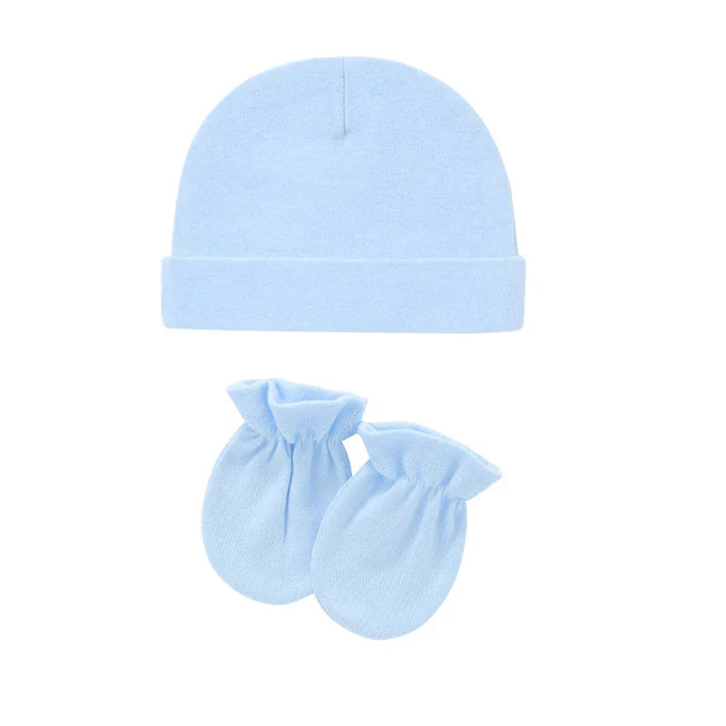 Cute Newborn Birth Set Cotton Soft Baby Nightcap With Ears Fall Winter Hat Gloves 2pcs Kit Prevent Scratching Skin Infant Stuff