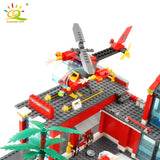 HUIQIBAO 756pcs Fire Station Model Building Blocks Truck Helicopter Firefighter Bricks City Educational Toys For Children Gift