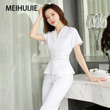 Esthetic Uniform Summer Short Sleeve Beauty Salon Suit Women's Spa Beautician Clothing Hotel Massage Workwear Korean Overalls