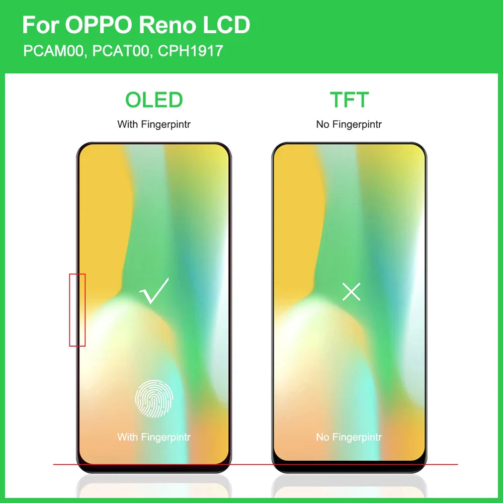 Amoled/TFT For Oppo Reno PCAT00 PCAM00 CPH1917 LCD Display Screen Touch Panel Digitizer  Assembly Replacement For OPPO Reno LCD