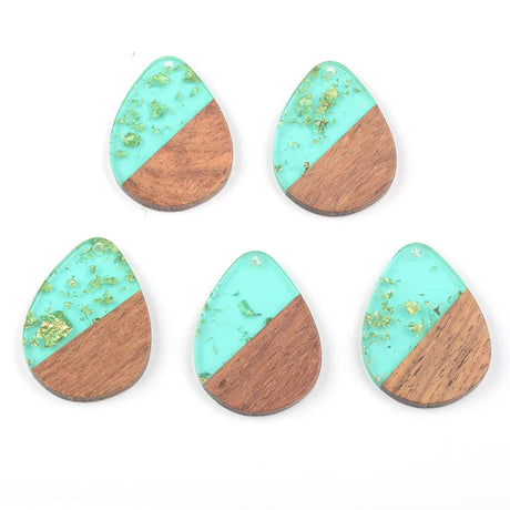 10PCS Water Drop Earrings Accessories Natural Wood & Resin Splicing Hand Made DIY Making Charms Jewelry Findings & Components