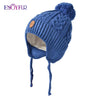 ENJOYFUR Warm Winter Baby Knitted Hats Real Fur Pompom Fleece lined Boy Caps Cute Thick Kids Elastic Earflap Outdoor Ski Beanies