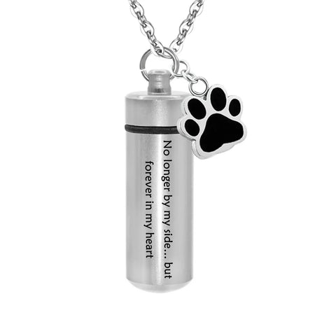 Lovely Pet Paw Cylinder Cremation Pendant Jewelry Ashes Holder Keepsake Cat Dog Memorial Urn Necklace Aluminum Alloy