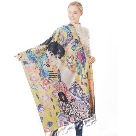 New Cashmere Scarf Women Digital Printing Pashmina Shawl Wraps Gustav Klimt Oil Painting Der Kuss Bandana Femme Foulard Tassels