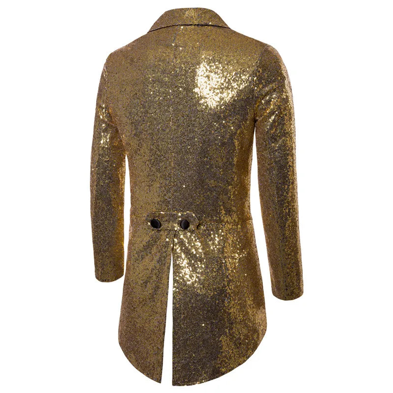 Men’ s Suit, Sequins Turn-Down Collar Long Sleeve Swallow-Tailed Coat for Men, S/M/L/XL/XXL