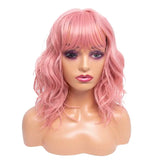 Amir Brown Wigs Synthetic Natural Wavy Wigs for Women Shoulder Length Hair Ombre Blond Bob wigs Pink Blue Curly Wigs Cosplay