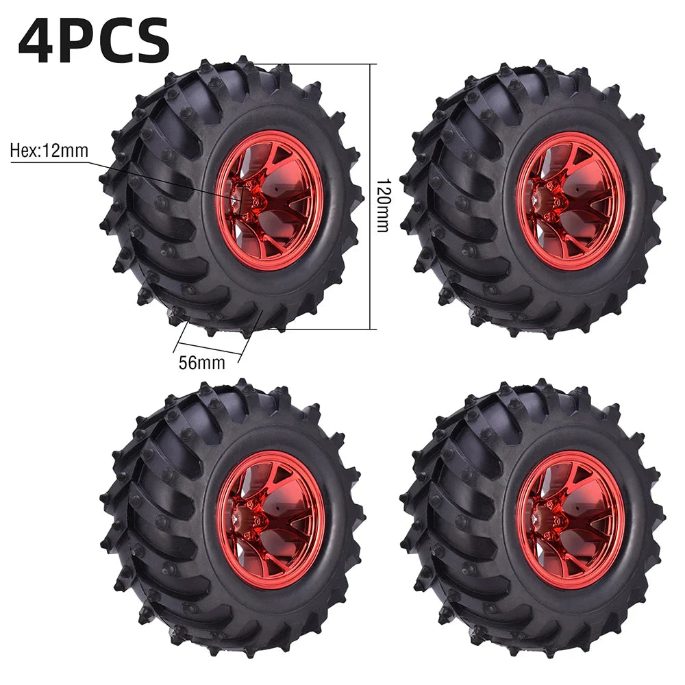 4PCS 12mm Hub 1/10 Tyre Wheel 120mm 125mm 130mm Monster Truck Tires Wheels Buggy RC Car Crawler Traxxas Scx10 Buggy