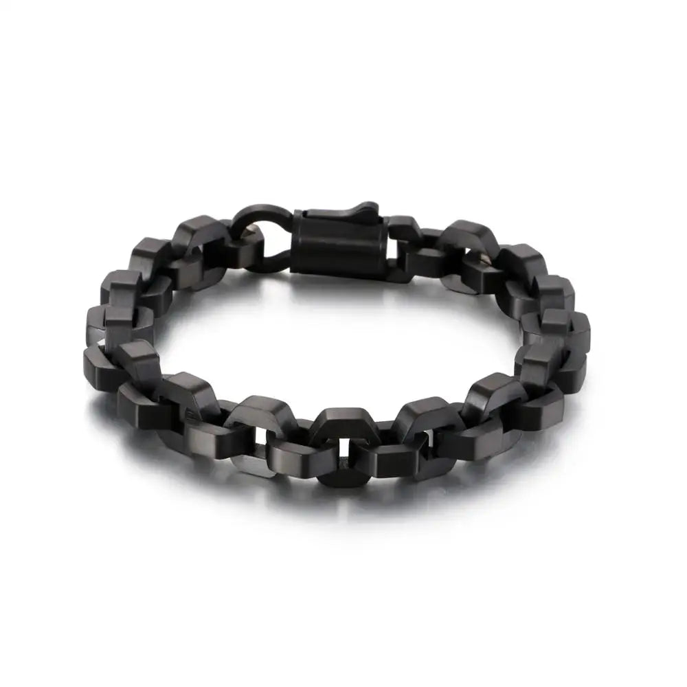 10MM Black S Gold Color Stainless Steel Checkered Rhombus Motorcycle Accessories Bracelet For Men Hiphop Jewelry