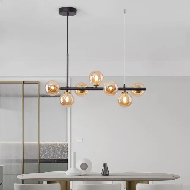 Nordic Modern LED Pendant Gold Light Glass Ball 11 Heads Hanging Lamp for Kitchen Living Dining Room Suspension Luminaire Design