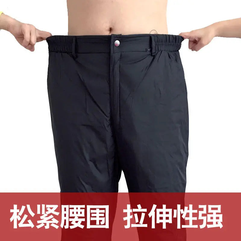 Mens Duck Down Padded Pants High Waist Men's Winter Business Pants Warm White Duck Down Padded Trousers Male Black PT-406