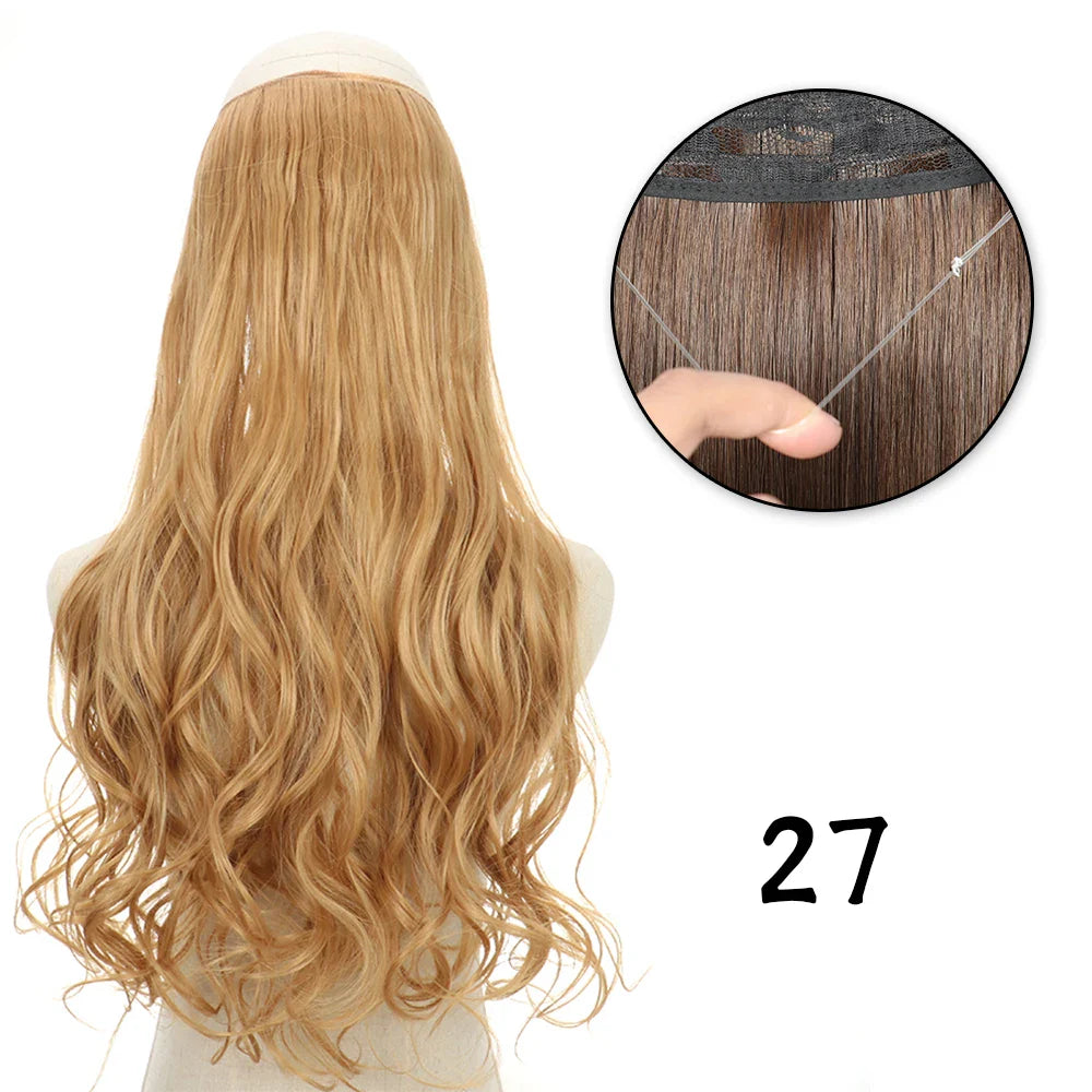 Hair Extensions No Clips Synthetic Fake Hair Ombre Pink Blonde Brown Black Natural Wavy Curly False Hair Piece For Woman