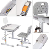 70/80 CM Kids Desk and Chair Set Height Adjustable Children Learning Table Sturdy Desktop Gray With Reading Stand for Boys Girls