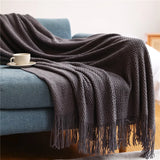 Textile City Corn Grain Waffle Embossed Knitted Blanket Home Decorative Thickened Winter Warm Tassels Throw Bedspread 130x240cm