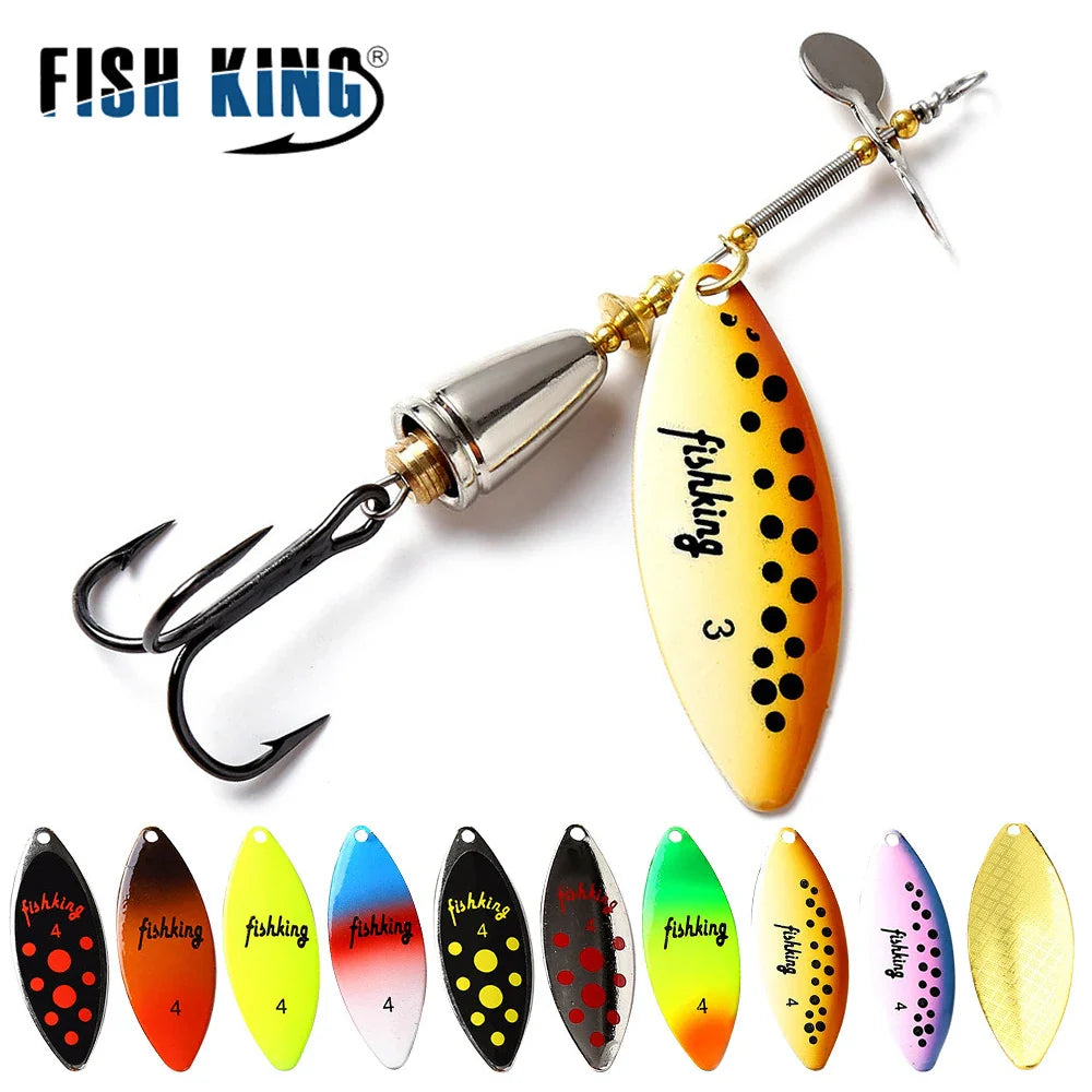 FISH KING 15g Spinner Artificial Bait Fishing Lure Willow Leaf Blades Hard Bait With Treble Hook for Pike Fishing Accessories