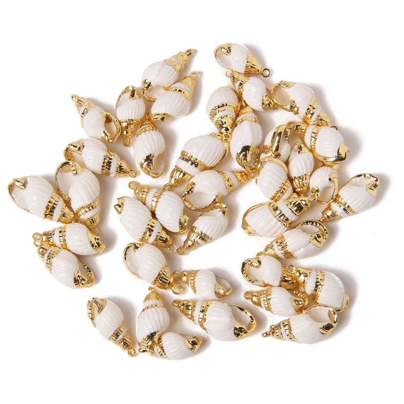 10PCS Natural White Shell Charms Tiny Conch Cowrie Beach Sea Shells Pendant for DIY Jewelry Making Necklace Bracelet Vacation