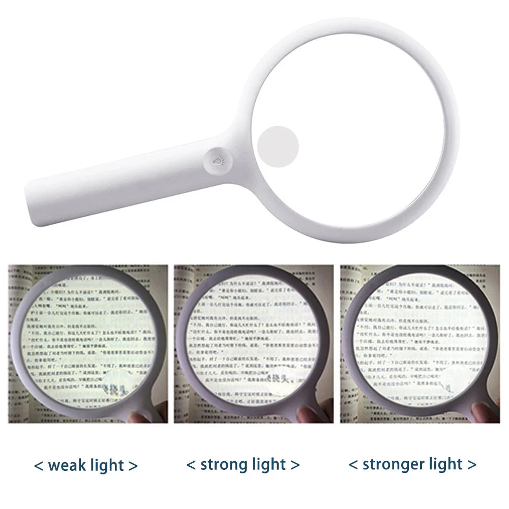 10x Super Large Magnifying Glass with LED Lights USB Loupe Rechargeable Magnifier Illuminated Old Man Handheld Reading Glasses