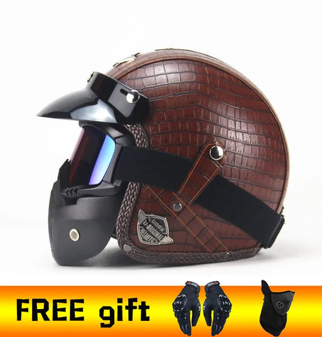 2020 New PU Leather retro Helmets 3/4 Motorcycle Chopper Bike helmet open face vintage motorcycle helmet