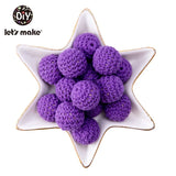 Let's Make 100Pcs Crochet Beaded Wood Teether 16mm Round Baby Wooden Teether Crochet Toys Braided Teething Beads Baby Oral Care