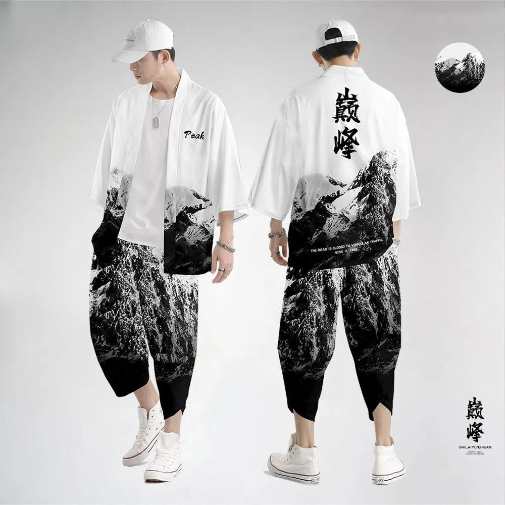 Japanese Kimono Cardigan Pants Sets Men Women Yukata Haori Traditional Kimonos Harajuku Tang suit Coaplay Costume Plus Size 6XL