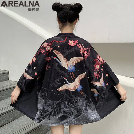 Japanese Kimono Traditional Clothing Crane Carp Anime Kimono Dress Shirts Women Samurai Haori Hombre Yukata Man Cardigan Shirt