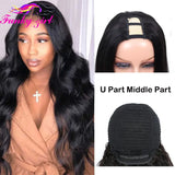 FG Body Wave U Part Wig Non-Lace Glueless Peruvian Remy Human Hair Wigs For Black Woman 150% density Middle Flawless Upart Wigs