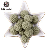 Let's Make 100Pcs Crochet Beaded Wood Teether 16mm Round Baby Wooden Teether Crochet Toys Braided Teething Beads Baby Oral Care