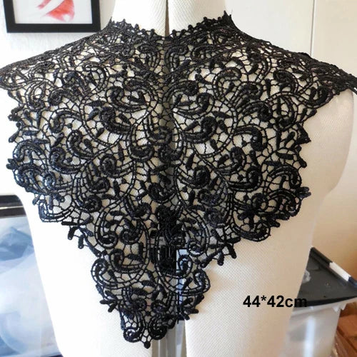 1 Pc Black Flower Neckline Collar Lace Applique Fabric for Fabric Apparel Sewing On Home Textiles For Dress Scrapbooking