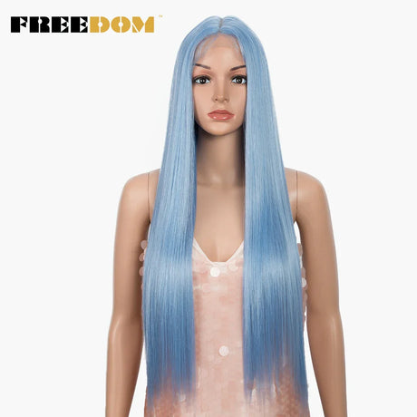 FREEDOM Synthetic Lace Front Wig 30 Inch Long Straight Wigs Soft Rainbow Colorful Blue Ginger Wigs For Black Women Cosplay Wig