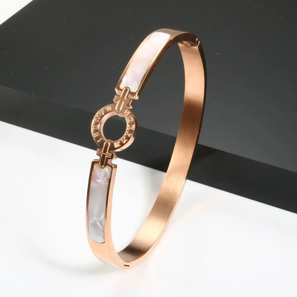 New Fashion White Shell Roman Numeral Bangles & Bracelets Gold Color Women Bangle For Fashion Bracelet Jewelry