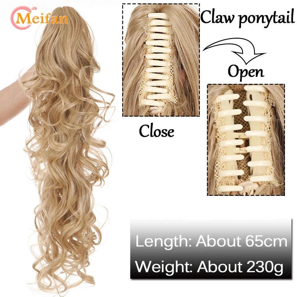 MEIFAN Long Synthetic Wavy Clip in Hair Ponytail Hair Wigs Extensions Style Claw Pony Tail Hairpiece for Women Cosplay Party