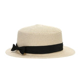 Summer New Women's Sun Hat Bucket cap Ribbon Flat top Straw Hats Beach Caps Panama Women Sun Hat Brim Bowknot  Straw Outdoor Hat