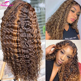 Transparent Highlight Curly Human Hair Wigs For Women 13X4 Lace Frontal Wig 4/27 Ombre Mongolian Lace Closure Wig Remy Hair