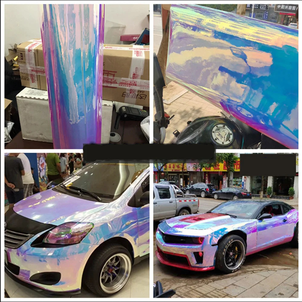 20/30/50CMx1.35M Holographic Blue/Purple/Green Rainbow Chrome Car Motorcycle Wrapping Body Film Sticker Sheets Vinyl Wrap