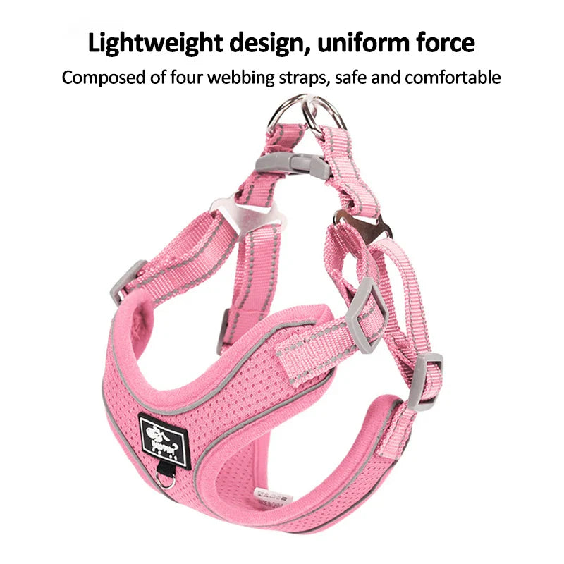 Reflective Vest Harness Leash Adjustable Mesh Vest Dog Harness Collar Chest Strap Leash Harnesses With Traction Rope XXS-L Size