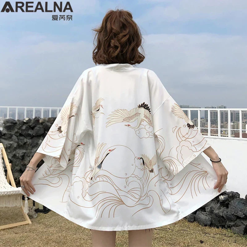 Japanese Kimono Traditional Clothing Crane Carp Anime Kimono Dress Shirts Women Samurai Haori Hombre Yukata Man Cardigan Shirt