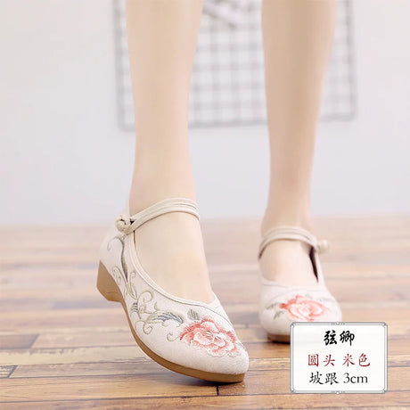 comemore Jacquard Embroidered Women Soft Bottom Ballet Flats Elegant Ladies Casual Strap Ballerinas Chinese Style Cotton Shoes