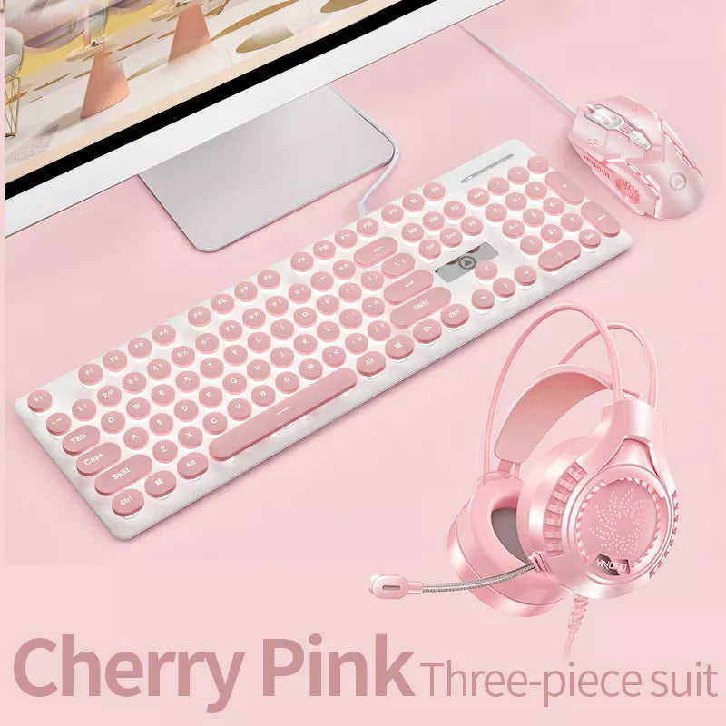 Three-piece Set Punk Gaming Keyboard and Mouse Earphone Set Luminous Keyboards 3200 DPI Mice Headset Combos Computer Accessories