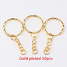 50Pcs/lot 1.3x25mm Gold Color Plated Key Ring with 4link chain 55mm Long, New Metal keychains,Key Chain and Key Ring Accessory