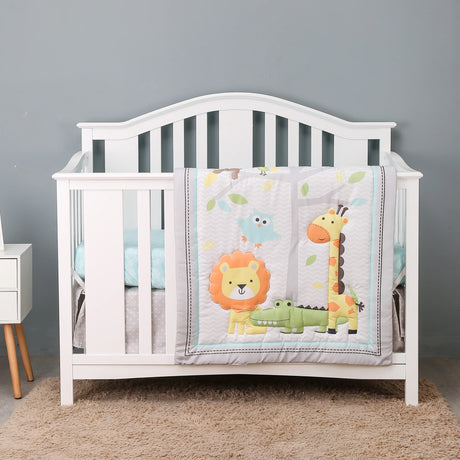 4 pcs Baby Crib Bedding Set for Girls and boys hot sale including quilt, crib sheet, crib skirt,pillow case