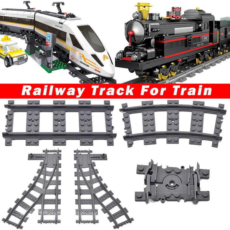 MOC Railway Track For Train Tracks Straight Curved Soft Rails Track Building Block Bricks DIY Trains Rail Boys Toys For Children