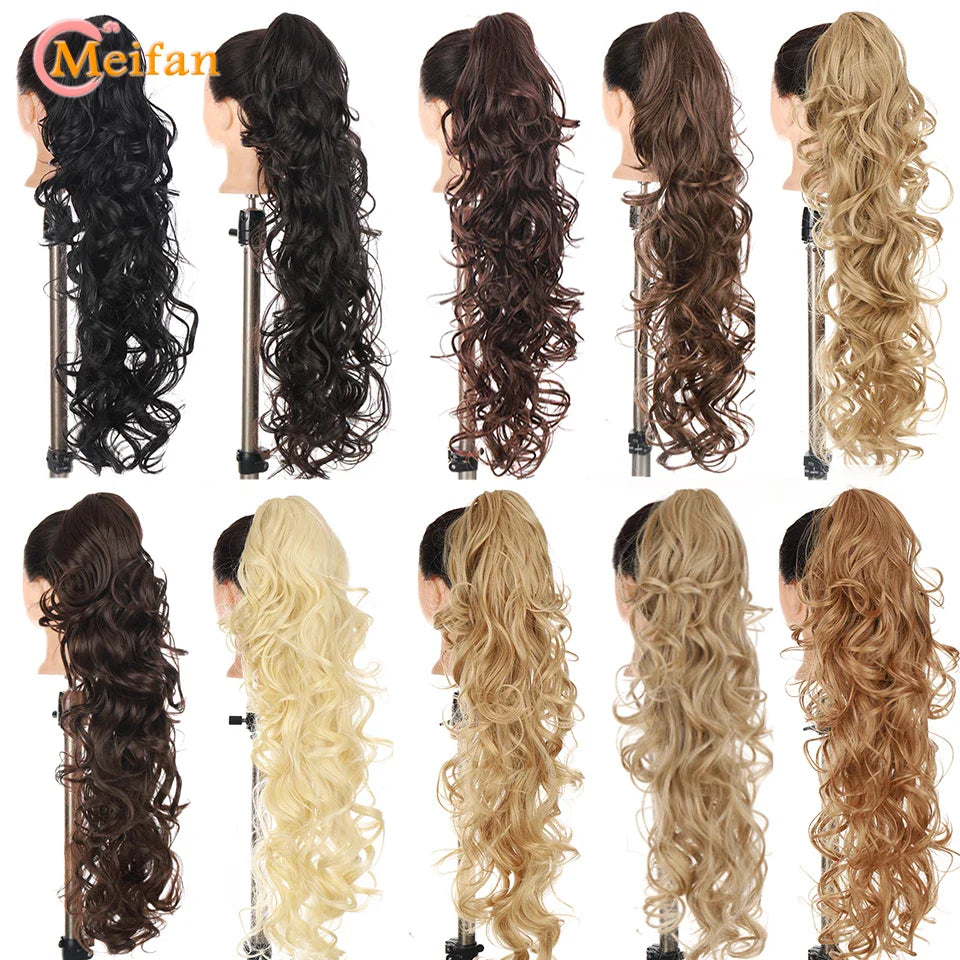 MEIFAN Long Synthetic Wavy Clip in Hair Ponytail Hair Wigs Extensions Style Claw Pony Tail Hairpiece for Women Cosplay Party