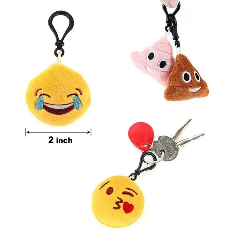 Random 30PCS/pack Funny expression Keychain Creative Cartoon Plush Smiley Keyring Christmas Pendant Mobile Phone Hanging Rope