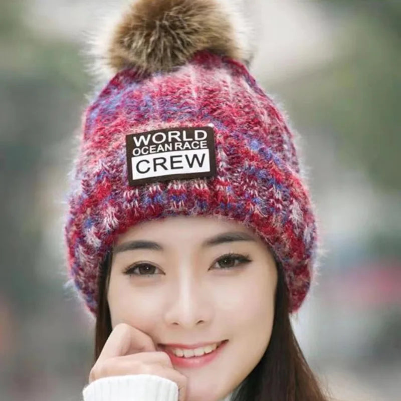 Winter Hats for Woman Thicker Beanies Knitted Cap Elder Autumn Beanie Chenille Ball Hats Fleece-lined Warmer Bonnet Casual Cap