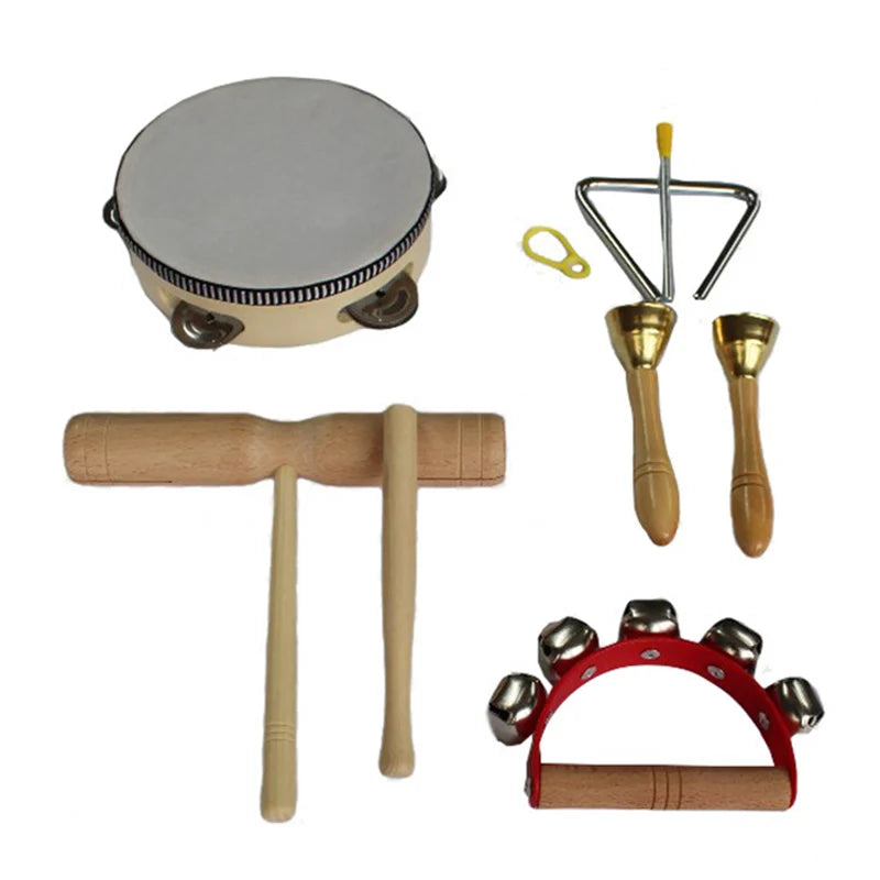 Log Percussion Instrument Set Toy Wooden Sand Hammer Drum Double Sound Tube Beginner Music Teaching Aids For Preschool Children