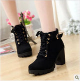 Boots Women Shoes Women Fashion High Heel Lace Up Ankle Boots Ladies Buckle Platform Artificial Leather Shoes bota feminina 2023