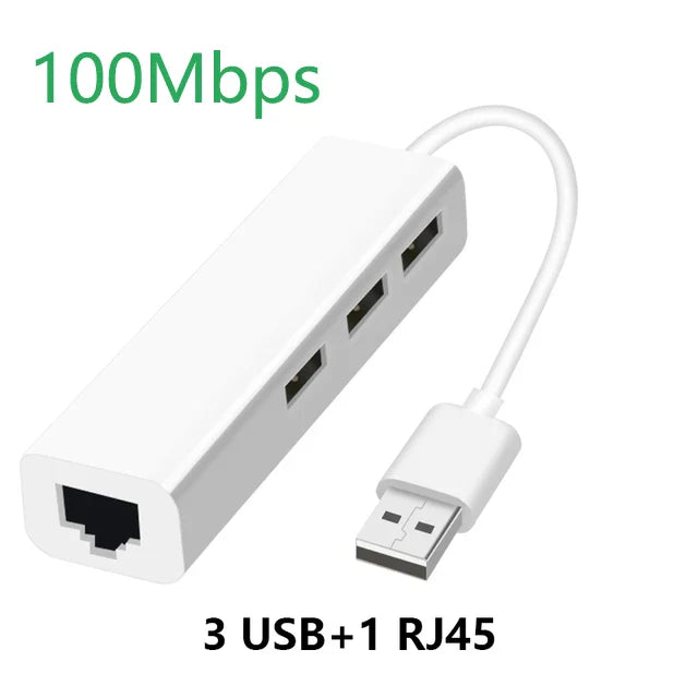 USB Ethernet with 3 Port USB HUB 2.0 RJ45 Lan Network Card USB to Ethernet Adapter for Mac iOS Android PC  RTL8152 USB 2.0 HUB