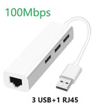 USB Ethernet with 3 Port USB HUB 2.0 RJ45 Lan Network Card USB to Ethernet Adapter for Mac iOS Android PC  RTL8152 USB 2.0 HUB